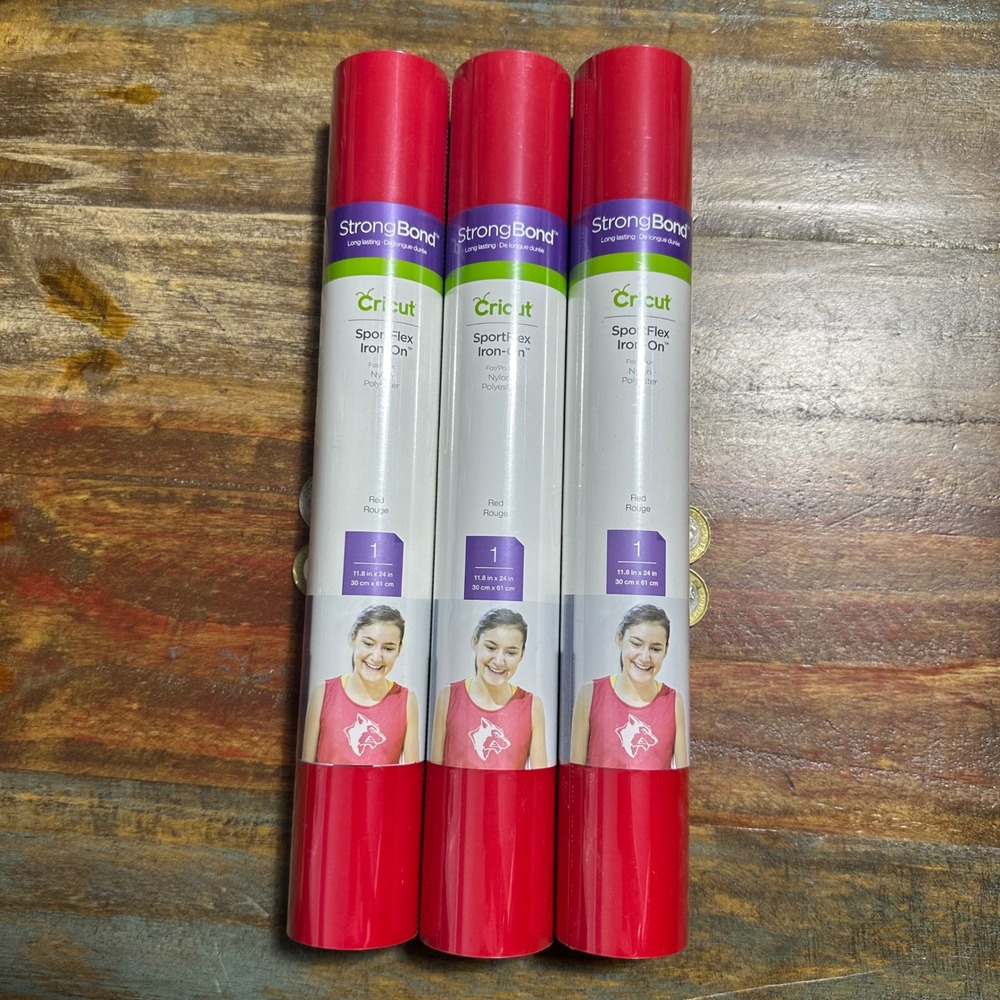 3 Pack Cricut SportFlex Iron-On Vinyl Red Rouge 11.8x24 StrongBond HTV Nylon